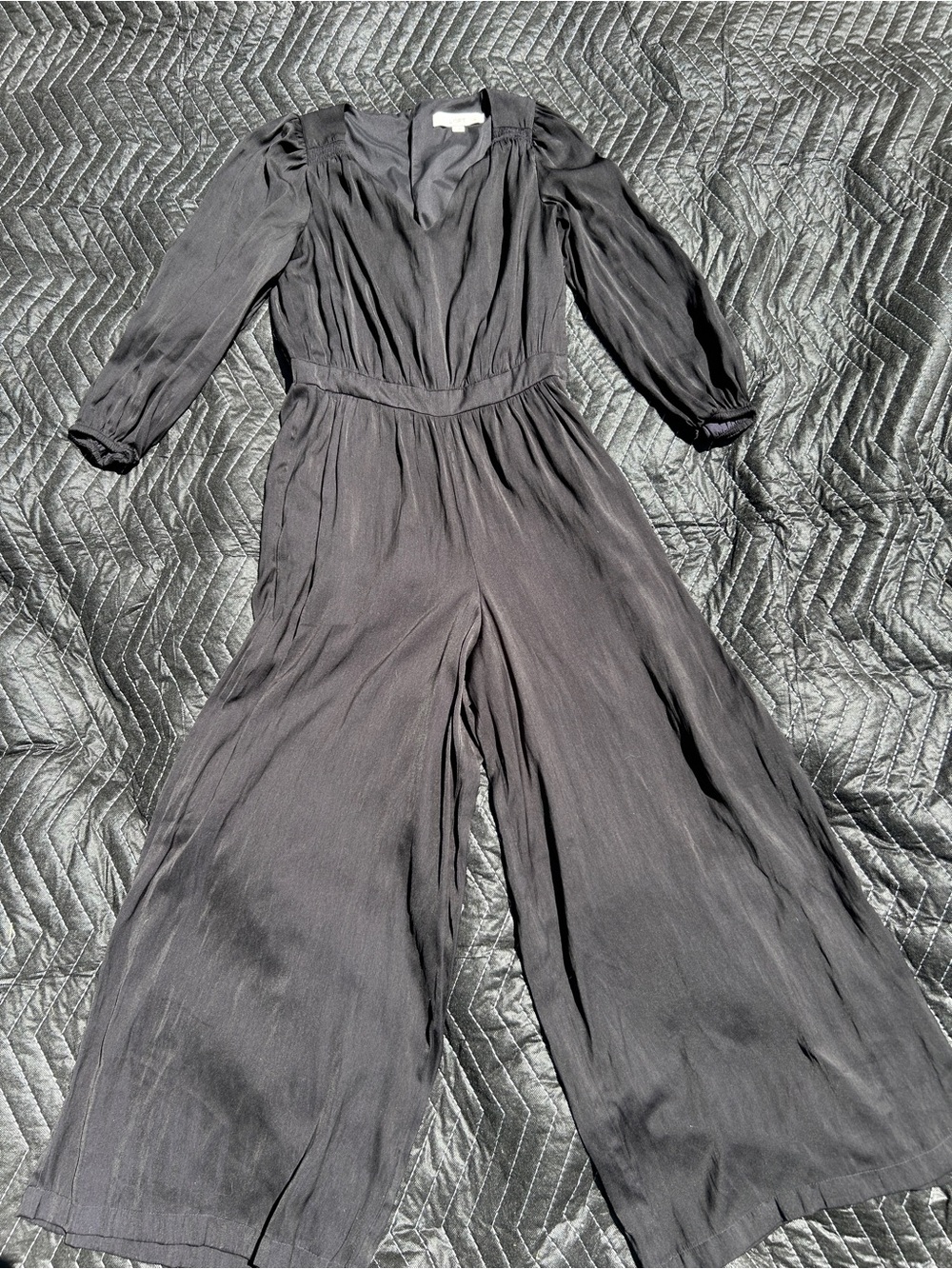LOFT Black Long-Sleeve Wide-Leg Jumpsuit